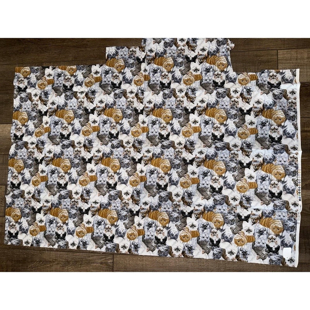 David Textiles Photorealistic Cat Print Cotton Fabric Remnant 42x28 Multi Color